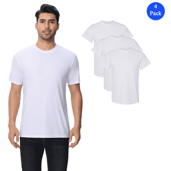 Zfeel Short Sleeve T-Shirt for Men, Durable 100 Polyester Comfortable 3 Pack Casual Tee, White, S