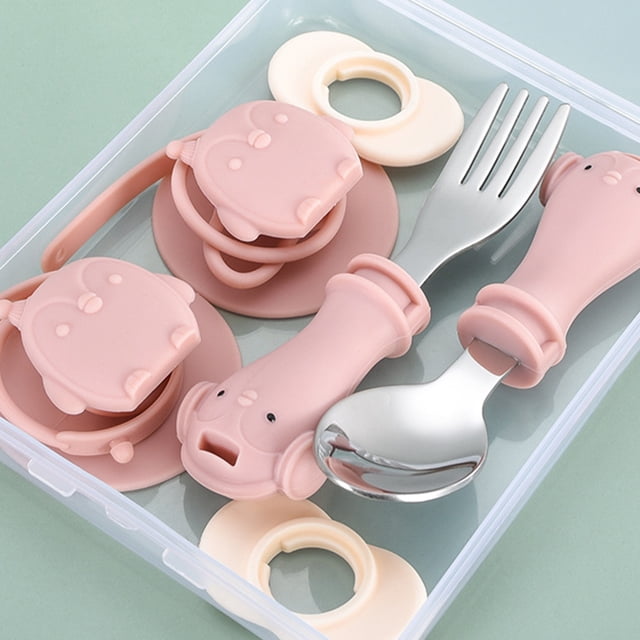 CTIRCHIU 1set Suction Cup Fork And Spoon Self Feeding Tableware For Non Slip And Dining Essentials For Boys