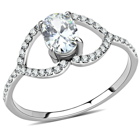 Rings for Women Silver 316L Stainless Steel DA137 - AAA Grade Cubic Zirconia in Clear