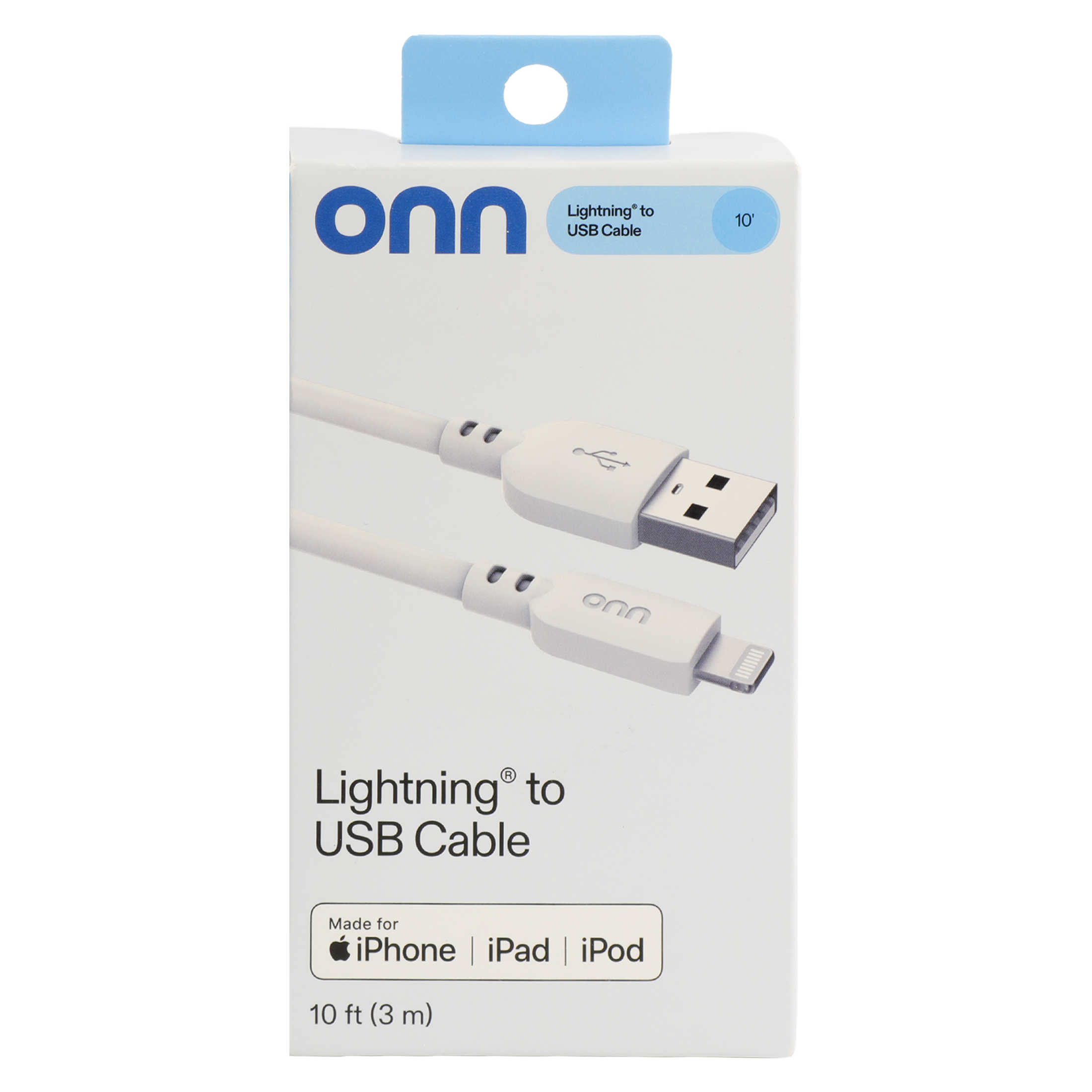 onn 10-Foot Lightning to USB Cable, White photo 2