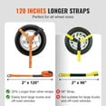thumbnail image 4 of Heavy Duty 4 Pack Car Tie Down Straps with Chain Anchors Lasso Style 2x120 Inch Tire Straps 5865 LBS Working Load 11023 LBS Breaking Strength Heavy Duty Ratchets for Passenger Car ATV SUV UTV Truck, 4 of 6