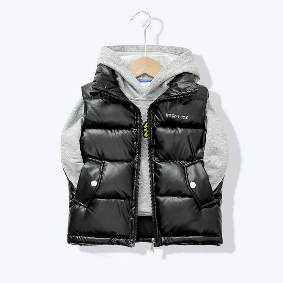 CHAOLEI Gilet pour Enfants Garçons Filles Hiver Chaud Léger Gilet pour Tout-Petit Vêtement d'Extérieur Col Montant Mignon Veste Sans Manches -Noir,8-9 Ans