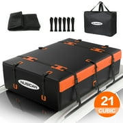 Nusican Car Roof Bag 100% Waterproof Rooftop Cargo Carrier, 21 Cu Ft Car Luggage Storage Bag,  Includes 8 Reinforced Straps +Anti-Slip Mat+Handbags, Fit for All Vehicle with/Without Rack