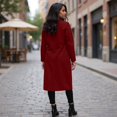 thumbnail image 4 of Women’s Long Sleeve Double Breasted Notched Lapel Wool Blend Overcoat with Classic Tailored Fit for Office and Casual Wear Wine L, 4 of 4
