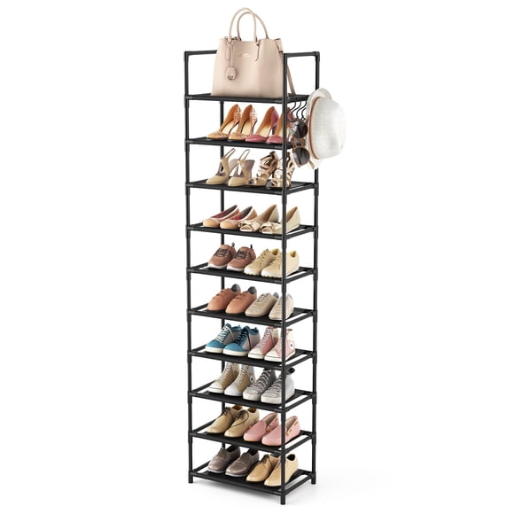Estante para zapatos LANTEFUL, 10 niveles de altura, 20 a 25 pares con ganchos, negro