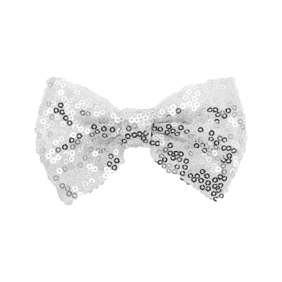 Unique Bargains 1 Pc Elegant Sequins Bow Hair Clip for Home White