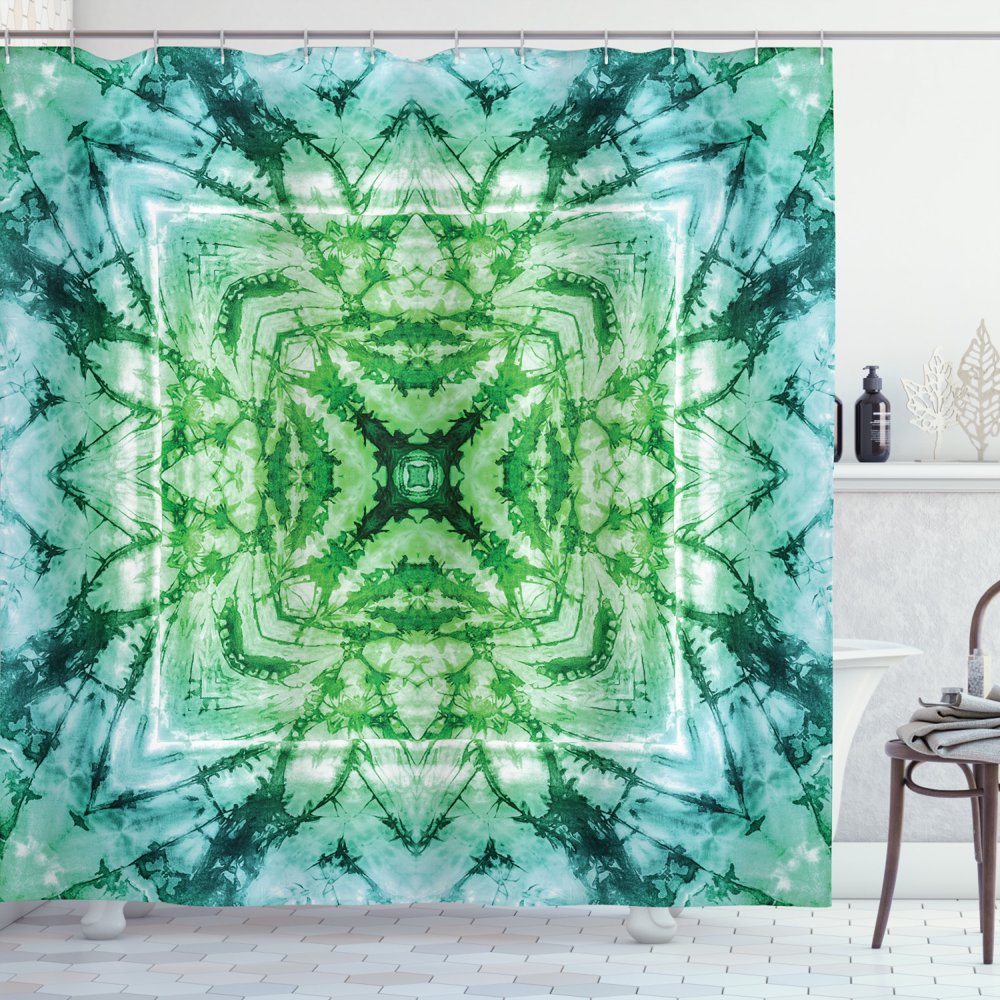 Tie Dye Decor Shower Curtain, Abstract Square Shaped Kaleidoscope with