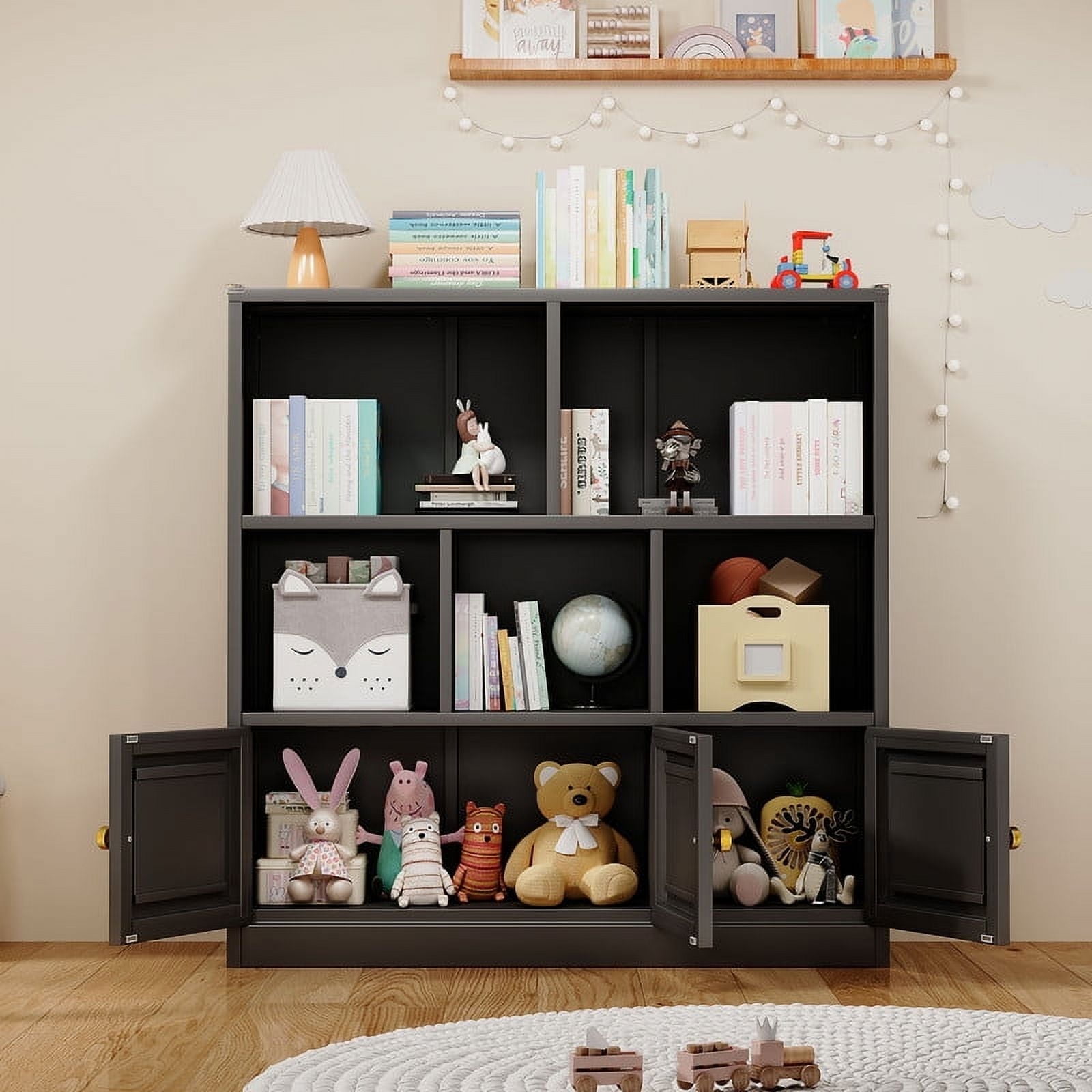 KidKraft Wooden Puzzle Bookcase with Three Shelves, Primary Colors