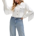 thumbnail image 4 of CHAQUETA DE JEAN CORTA PARA MUJER INSPIRADA CHIC CON MANGAS LARGAS, HEM FRUNCIDO Y DETALLES DE BORLAS EN DENIM M BLANCO, 4 of 6