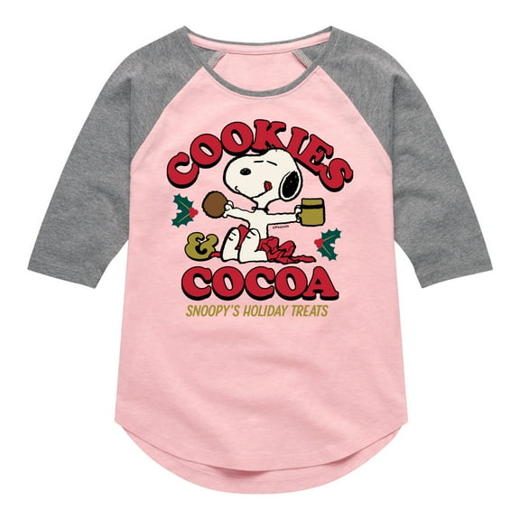 Peanuts - Snoopy Christmas Cookies and Cocoa - Toddler And Youth Girls Raglan Graphic T-Shirt