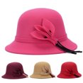 thumbnail image 3 of Visland Women Fedora Hat, Fashion Vintage Flower Decor Soft Cozy Faux Wool Autumn Winter Round Felt Bowler Cap for Outdoor Daily Wear, 3 of 8