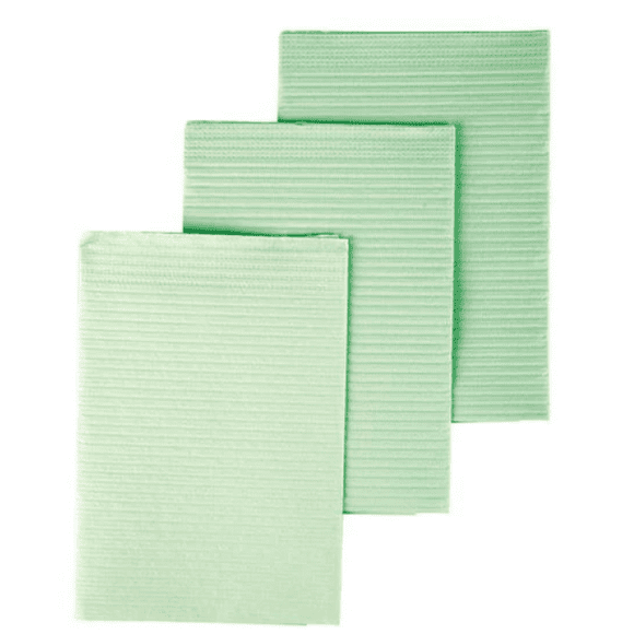 Tidi 917462 Dental Patient Bibs 2+1 Ply Paper Poly 13" x 18" Green 500/Cs