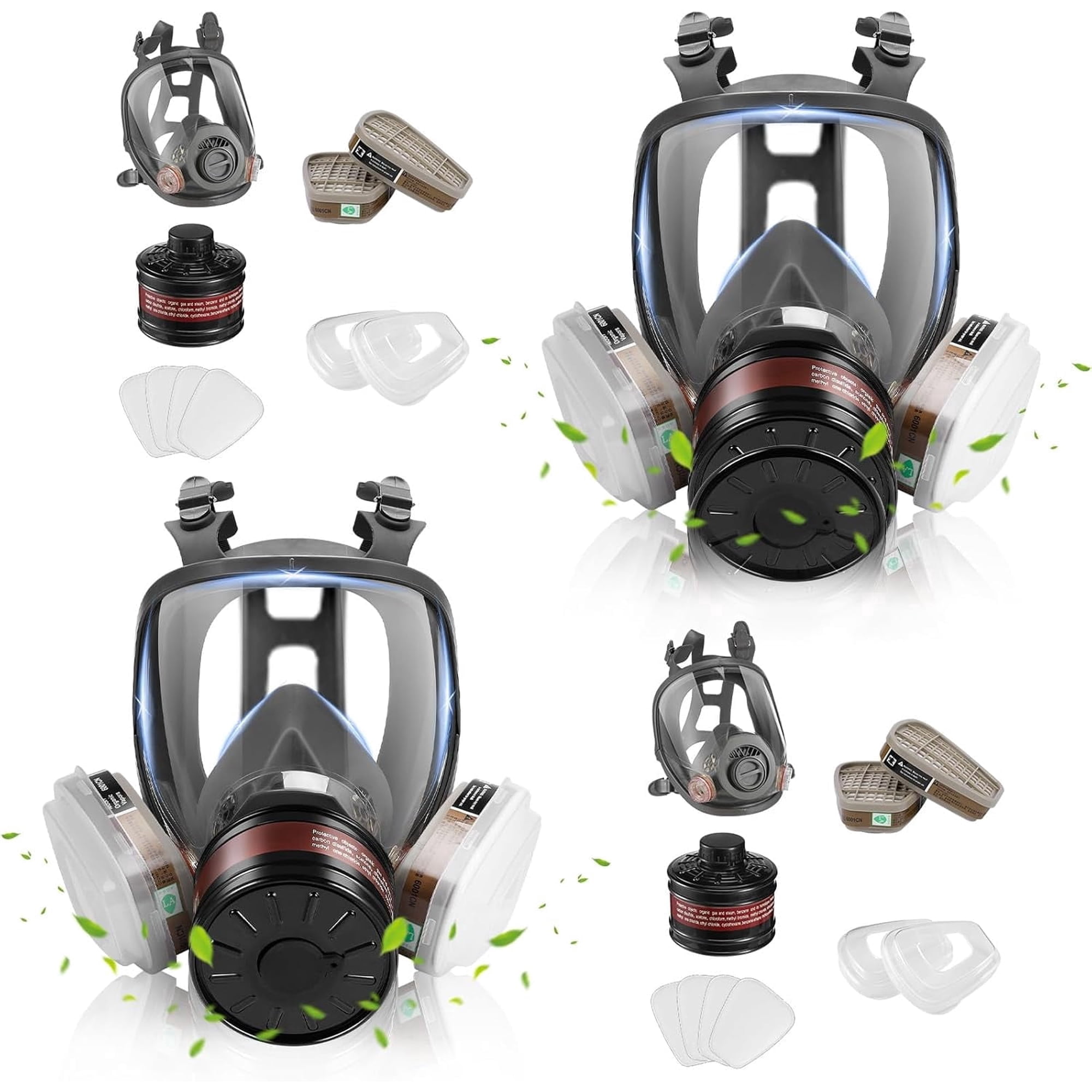 2 Pack Full Face Gas Mask, Gas Mask Survival Nuclear and Chemical with 6001 and 40mm Activated Carbon Filter,Reusable Respirator Mask for Dust Spray Soldering Paint Resin Polishing Welding