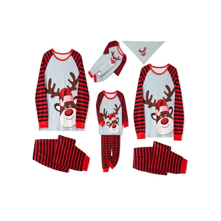 

Christmas Family Matching Pajamas Christmas Elk Top and Striped Pants Pajamas