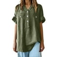 thumbnail image 7 of Women's Short Sleeve T-shirt Women'S Vintage Wash Button Down - Distressed Linen Casual Top,Green Women's Short sleeve T-shirt 3XL, 7 of 7