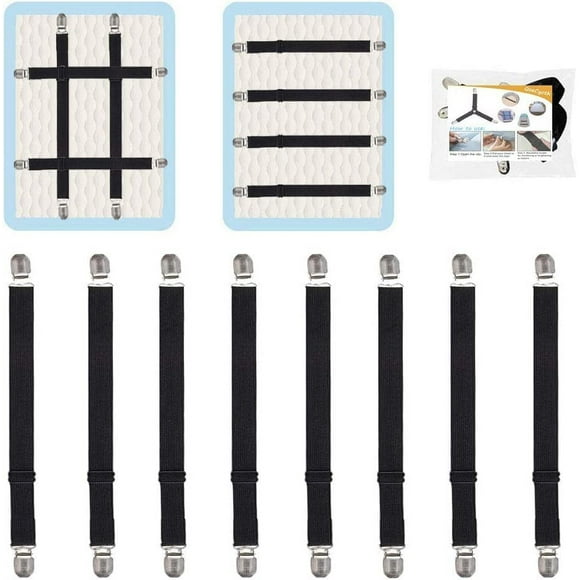 4Pcs Adjustable Bed Sheet Straps Clips, Elastic Mattress Sheet Fasteners Holder and Suspenders, Grippers to Hold Sheet, Mattress, Sofa, Couch, Table Cloth, Recliner Ironing Board Cover and More