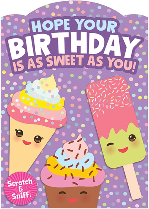 Kawaii Ice Cream Cone Friends Scratch and Sniff Birthday Card For Kids 
