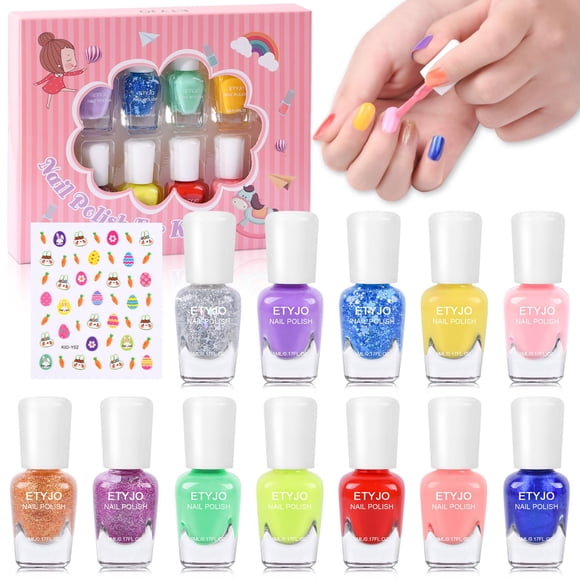 Kit de esmaltes de uñas ETYJO 12 colores arcoíris lavables para niños de 3 a 12 años