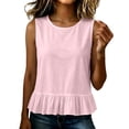 thumbnail image 2 of Pounoo Tank Tops for Women Crew Neck Ruffle Hem Sleeveless Tops for Women Relaxed Fit Beach Resort Cute Casual Tops for Women, 2 of 7