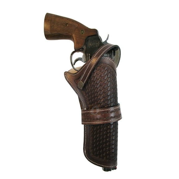 Leather Holster Basket Tooled Long Barrel Western Gun Cover Brown Color - Right Handed