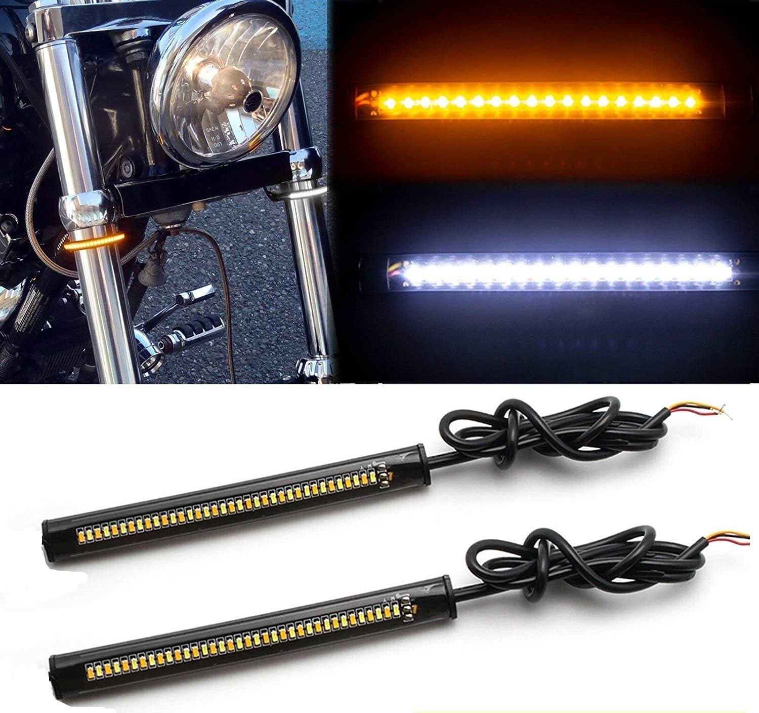 2Pc Motorcycle Dual Colors 2In1 Turn Signals DRL LED Direction Lamp Daytime lamp 
