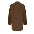 thumbnail image 5 of Women's Buttons Long Sleeve Oversized Round Neck Shirts Mid Length Cotton Linen Comfy Blouses Casual Tops Coffee,2XL, 5 of 6