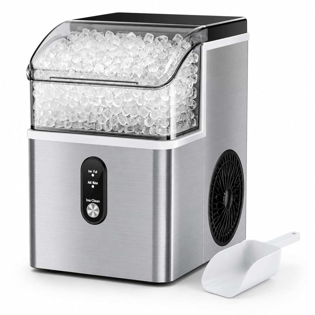 Auseo Nugget Ice Maker Countertop, 35Lbs/24H , 6 Min/Round with Self-Cleaning Stainless Steel Ice Machine，Silver