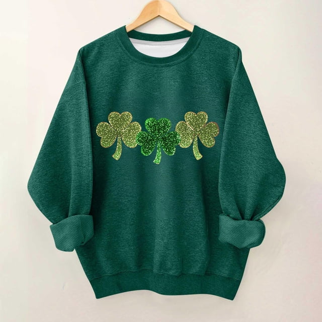 Blusas y camisas de manga larga con cuello redondo para niños Estampado del Día de San Patricio Estampados de manga larga Casual Suelto Forro polar para mayor calidez Sudadera con capucha de manga lar