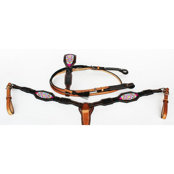 Horse Bridle Western Leather Headstall Breast Collar Show Tack Beaded 7914