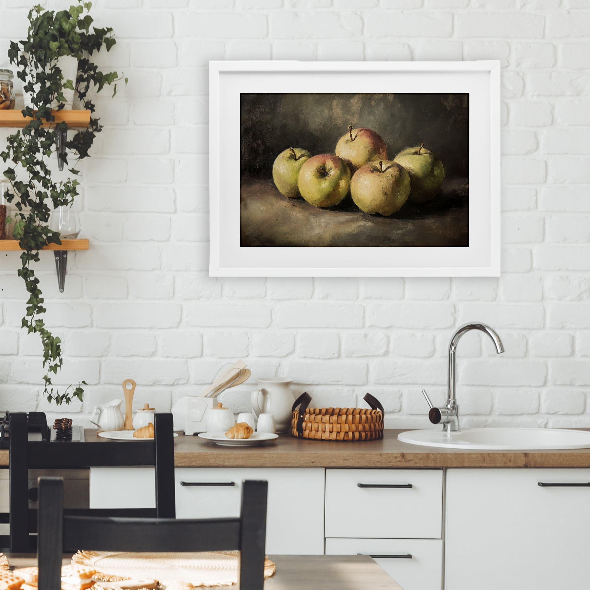 Stupell Industries Apples in Soft Shadow White Framed Print Under Glass, design by Petal Prints Design