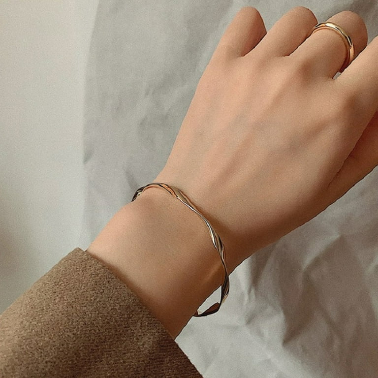 Binpure Wavy Texture Circle Opening Bracelet, Pure Color Advanced