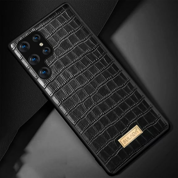 Dteck Case For Samsung Galaxy S22 Ultra,Shockproof Rubber Hybrid PU Leather Pattern Retro Back Protective Case Cover for Galaxy S22 Ultra 5G,Black