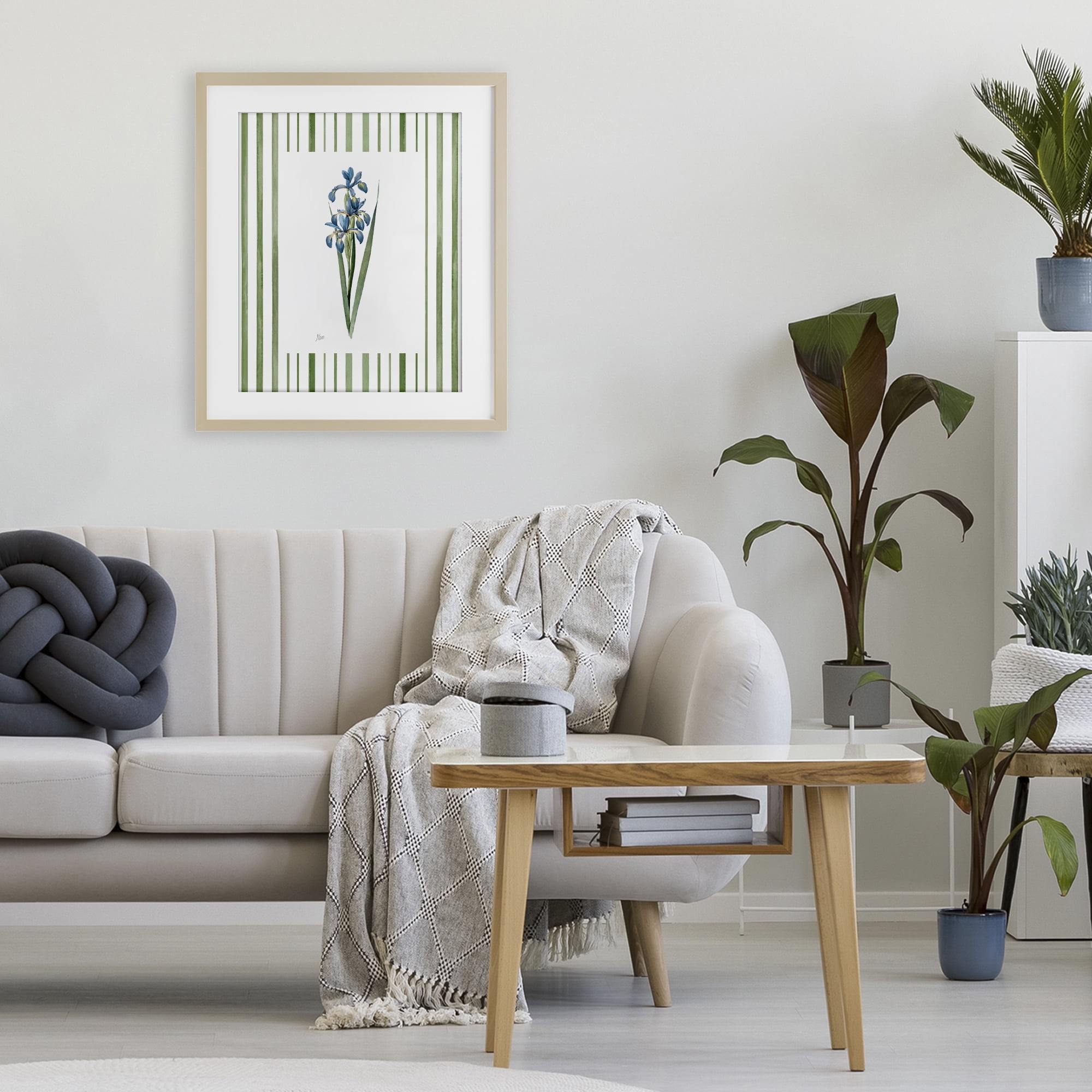 Stupell Industries Spring Irises with Stripes Birch Framed Print Under Glass, design by Nan