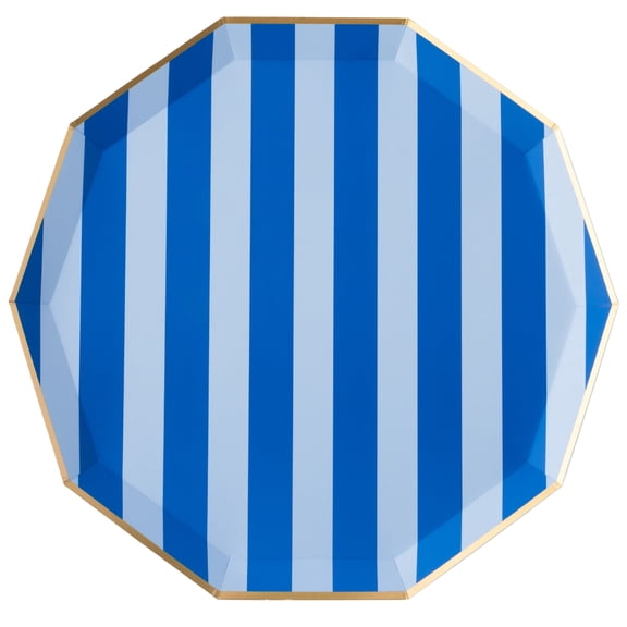 Bonjour Fête Light and Dark Blue Large Paper Dinner Plates, Disposable Party Supplies, 8 Count, 10.75 Inch, Happy Birthday, 4th of July