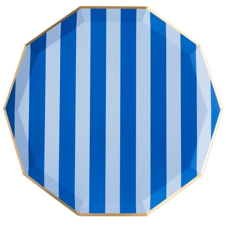 Bonjour Fête Light and Dark Blue Large Paper Dinner Plates, Disposable Party Supplies, 8 Count, 10.75 Inch, Happy Birthday, 4th of July
