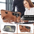 thumbnail image 5 of SaniMore Case for Samsung Galaxy S23 FE, PU Leather Durable [Back Card Slots] Wristlet Kickstand Buckle Protective Bumper Cover Shockproof Anti-fall/Anti-scratch for Ladies, Brown, 5 of 10