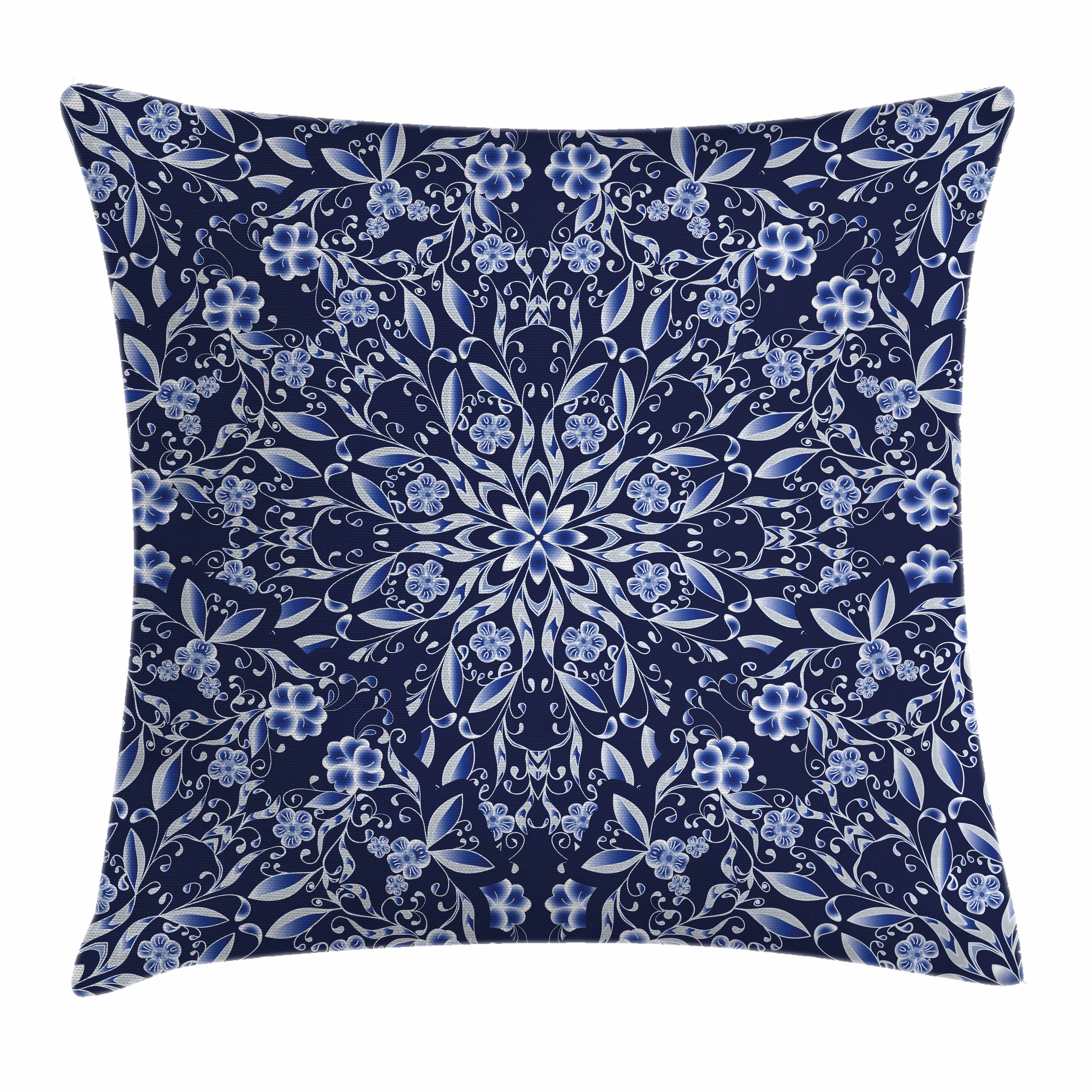 Dark Blue Throw Pillow Cushion Cover, Chinese Painting Style Artwork
