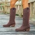 thumbnail image 6 of Women's Knee High Boots Pointed Toe Suede Cowboy Boots Chunky Heel Side Zipper Slouchy Cowgirl Boots, 6 of 8