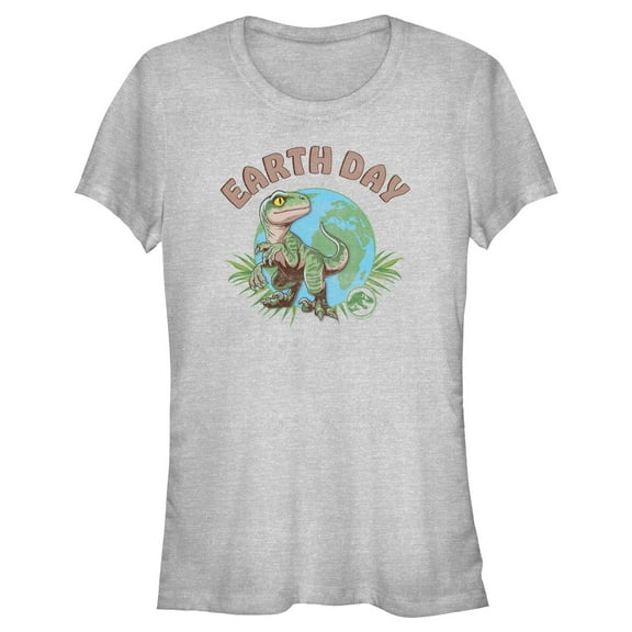 Junior's Jurassic World Earth Day Velociraptor Graphic Tee Athletic Heather Small