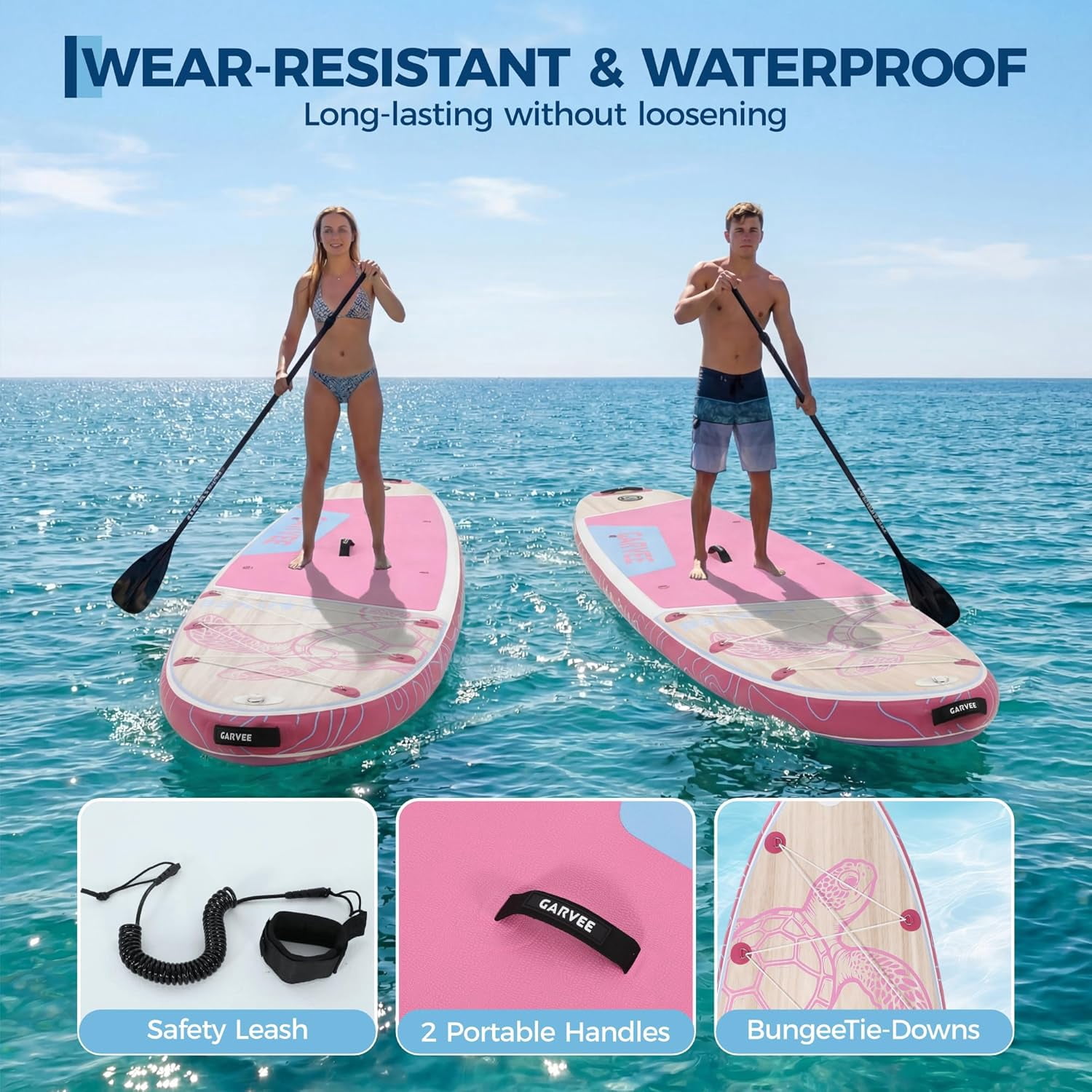 Garvee 11ft Inflatable Stand up Paddle Boards with Premium SUP Accessories, 500 lbs Capacity, Pink