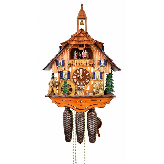 Cuckoo Clock Black forest house, turning mill-wheel