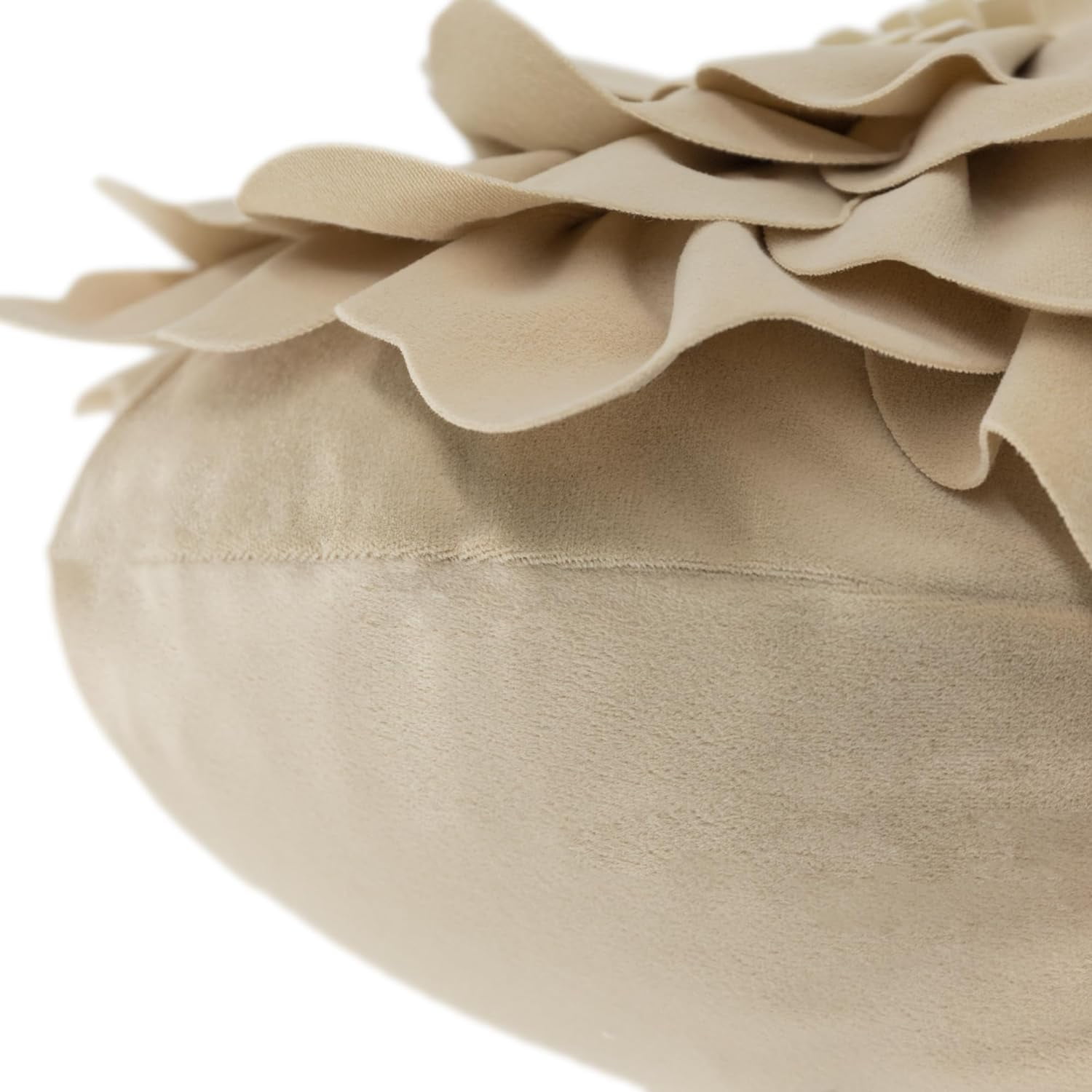 JWH 3D Round Handmade Decorative Peony Flower Throw Pillows 14inch Camel