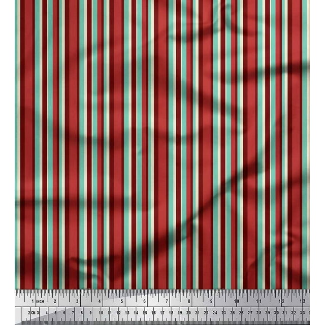 Soimoi Tissu Viscose Georgette Rouge à Rayures Verticales Colorées au Mètre 42 Pouces de Large