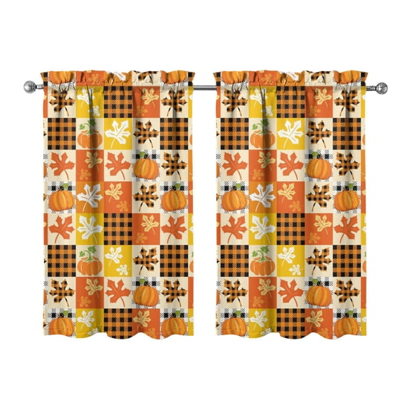 Fall Aesthetic Print Kitchen Curtains - 2 Pack Rustic Farmhouse Autumn Theme with Maple Leaf Design, Tier Window Panels, 27.5x39 Inch