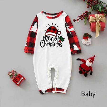 

NEGJ Baby Family Christmas Pajamas Cute Christmas Letter Print Pajamas Plaid Holiday Pajamas Set Parent Child