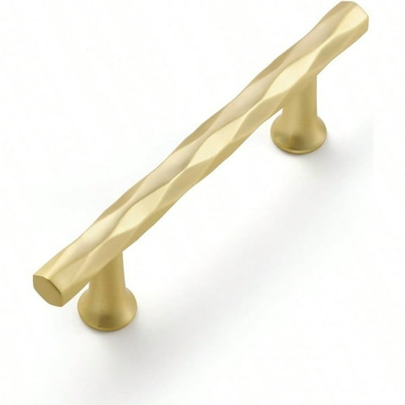 Brushed Gold Cabinet Pulls 3 Hole Center 10 Pack Hammered Brass Cabinet Handles Decorative Kitchen Drawer Dresser Cupboard Bathroom Vanity Cabinet Hardware Rhombus