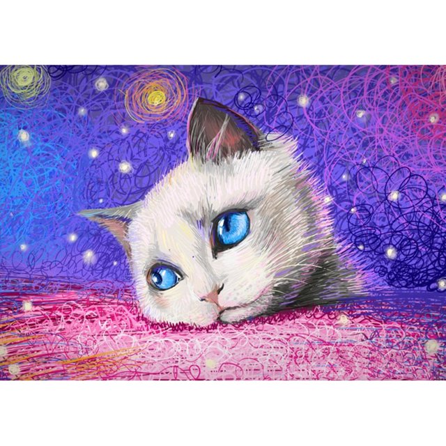 Diamond Painting (DE5203) 5D DIY Eye Cat Rhinestone Kit Full Round Wall Picture 40x50cm Azul Hugtrwg Para estrenar
