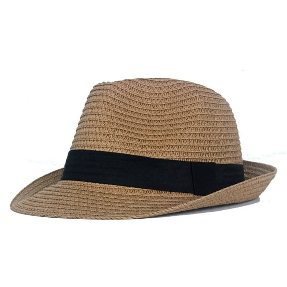 Men Jazz Fedora Summer Straw Hat Sun Protection Outdoor Vacation Beach Top Cap