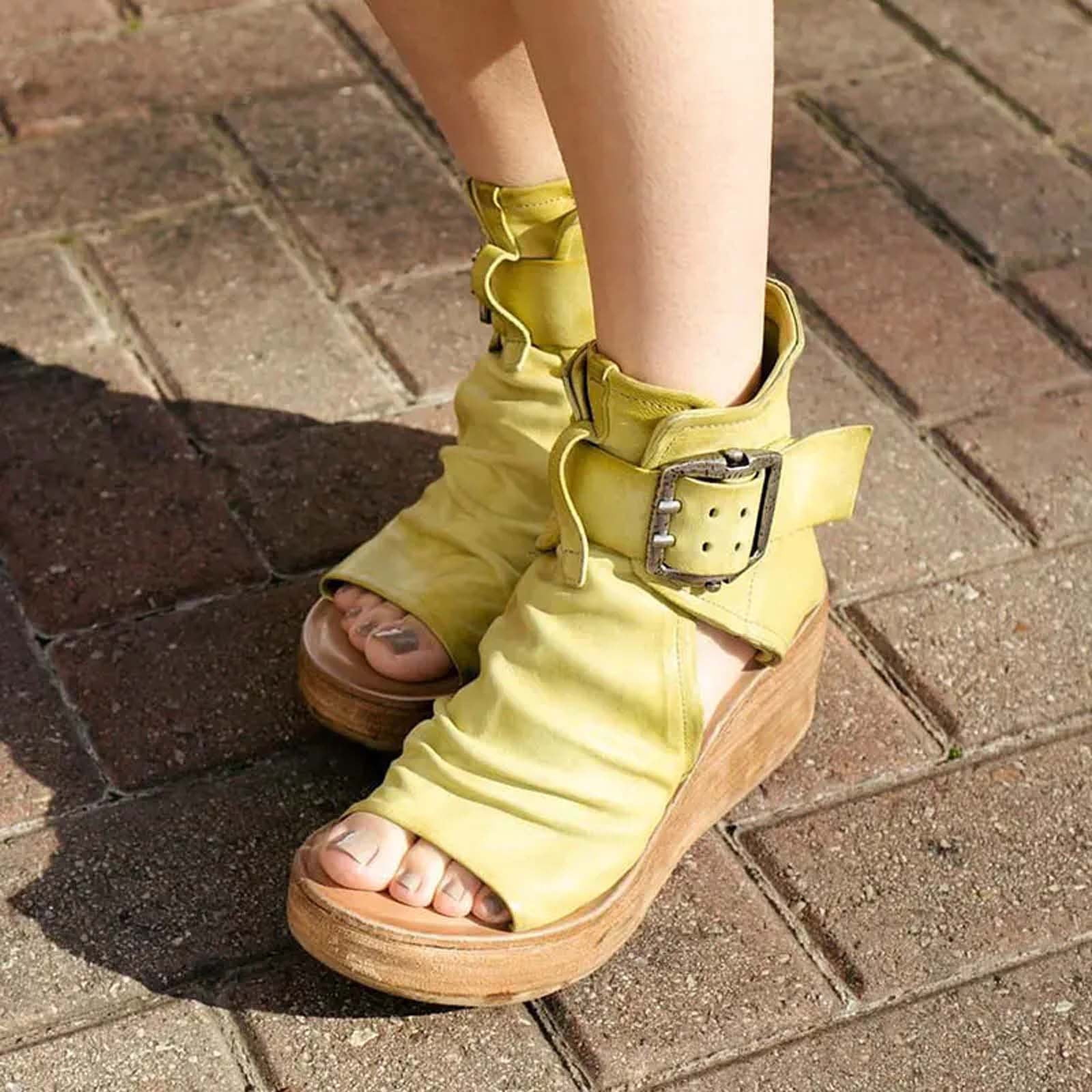 Women Summer Sandals Fashion Fish Mouth Thick Bottom Espadrilles Wedges Casual Buckle Strap Roman Platform Shoes