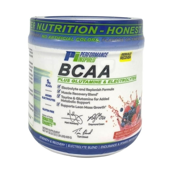 Performance Inspired Nutrition – 5G BCAA With Added Electrolytes - Taurine & Glutamine - Recovery & Rebuild - Berry Fruit Blast - 1.39lb